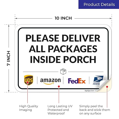 Vista 321 de Cartel de entrega del paquete, letrero de instrucciones de entrega, 10 x 7 pulgadas, aluminio 040 libre de óxido, resistente a la decoloración