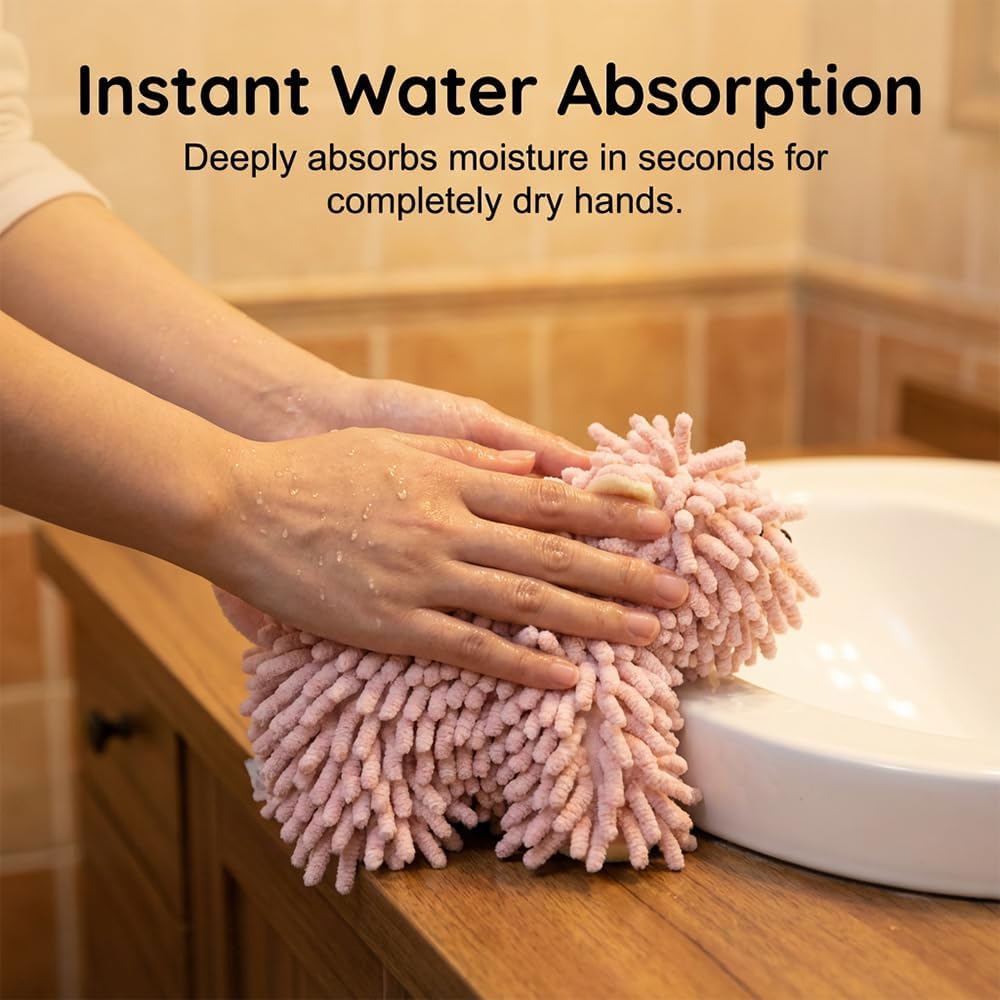 Towel Balls - Soft Absorbent,Puppy Shaped Hand Towel, Chenille Dog Towel Hand Drying Puff,Microfiber Hand Towels for Bathroom (Pink)