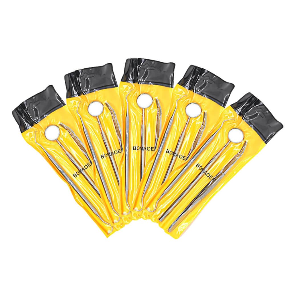 Kit professionale per l'igiene orale, set da 3 pezzi: specchio, esploratore e pinzette (confezione da 10)