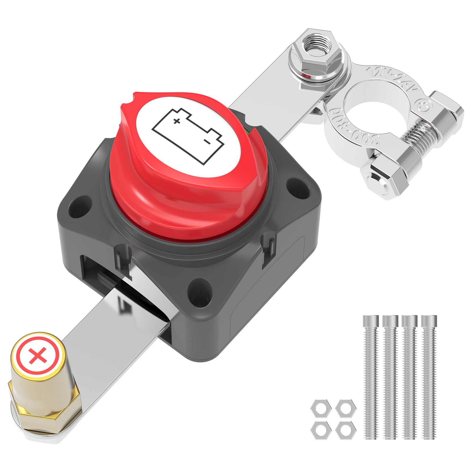 Malictele 275A 12V 48V Top Post Battery Disconnect Switch Free Assembly Marine Waterproof Battery Switch Isolator Switch for Car Vehicle RV and Boat