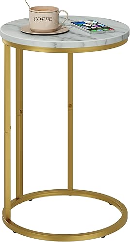 Function Home Mesa auxiliar de mesa C, mesa auxiliar de sofá en forma de C de mármol, mesas de sofá que se deslizan por debajo, mesa decorativa para