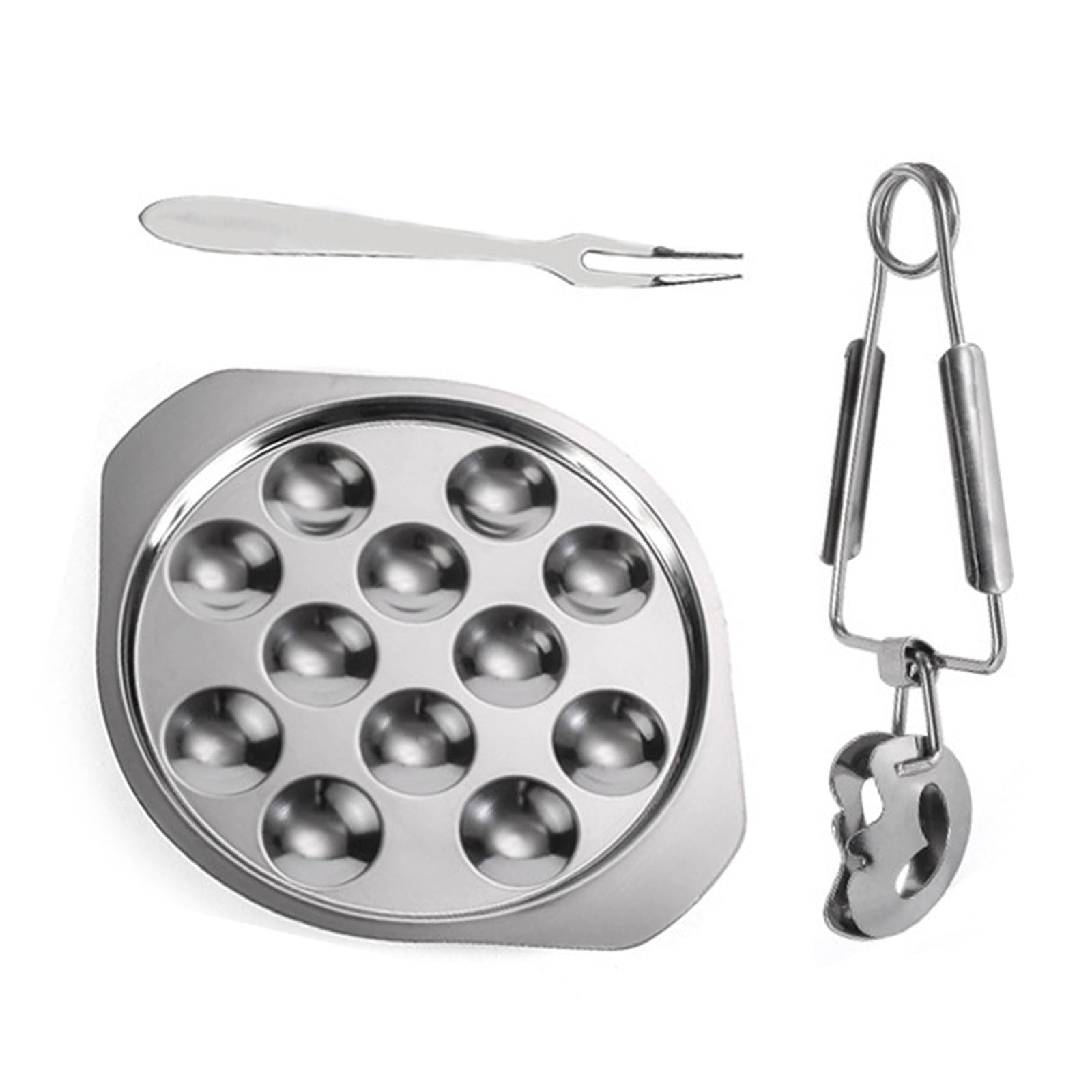 Buxuaaaa Metal Seafood Plate with Tongs Practical Kitchenwares Heat Resistants Snail Bakings Plate with Clamps Escargots Tool Fork Tongs