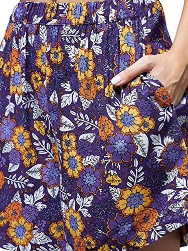 Image of Miss Chase Women's Lavender Round Neck Short Sleeve Floral Front Placket Short Top & Shorts Sets