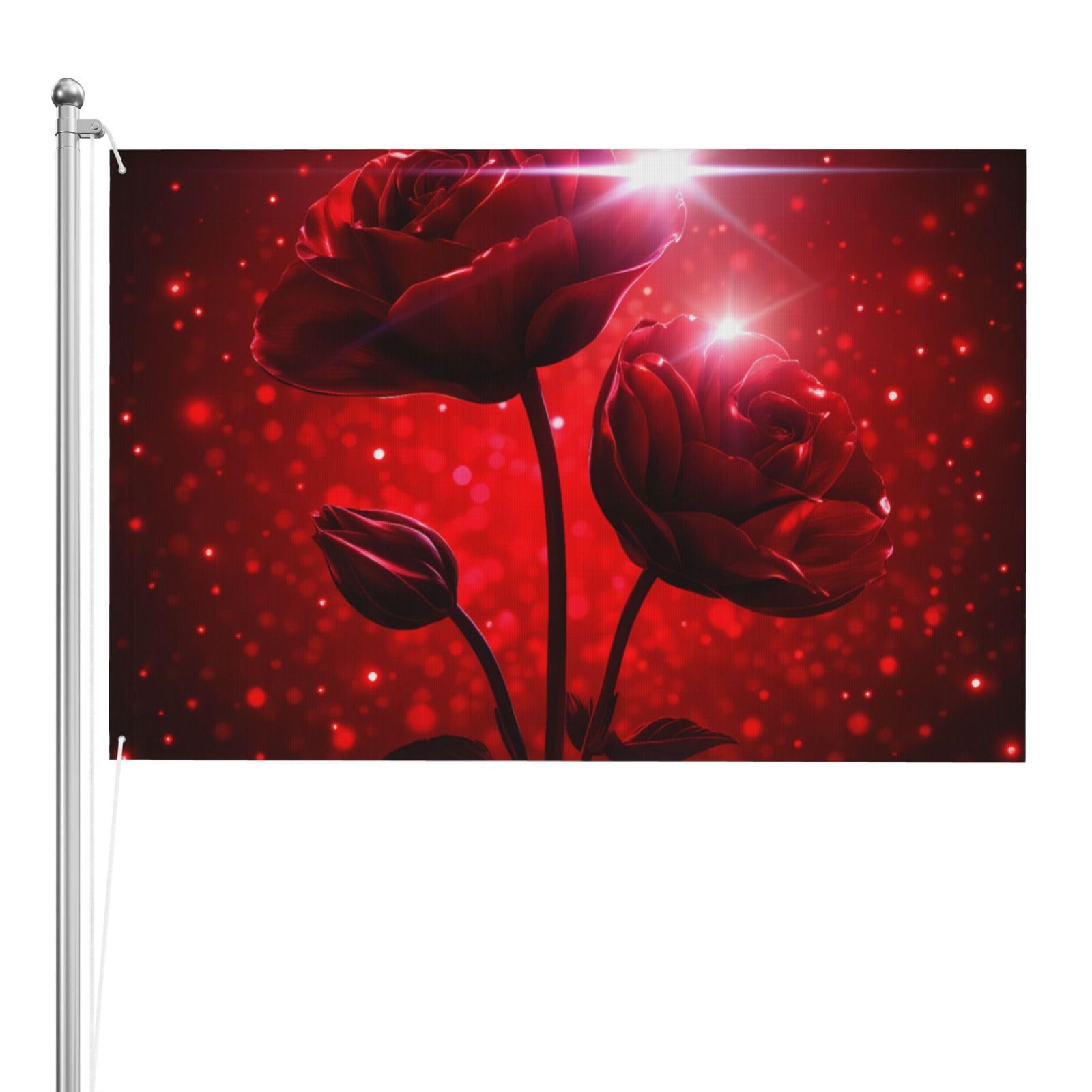 Drapeau extérieur roses rouges double face imperméable 1,2x1,8m pour décoration de terrasse