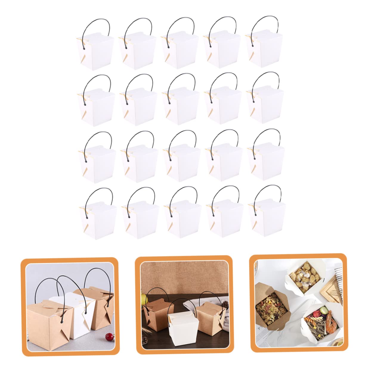 BEBEMOKO Premium Paper Lunch Boxes 24 Pack Snack Containers Take-out Snacks Holder French Fries Storage Microwave Safe Easy to Carry