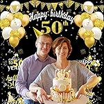 Large 50th Birthday Decorations, Big 50 Birthday Banner for Women Men, Black Gold Funny Fifty Years Bday Photo Booth Props Party Supplies for Outdoor Indoor - Image 4