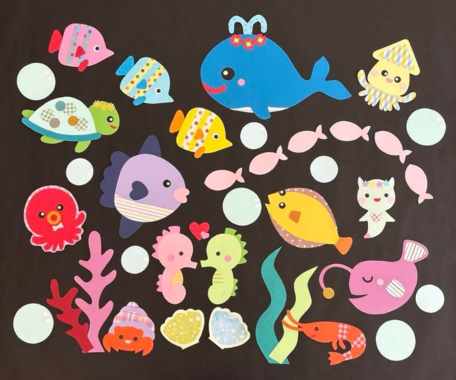 Amazon.co.jp: 海の世界壁画飾り 夏 魚 水族館 幼稚園 保育園