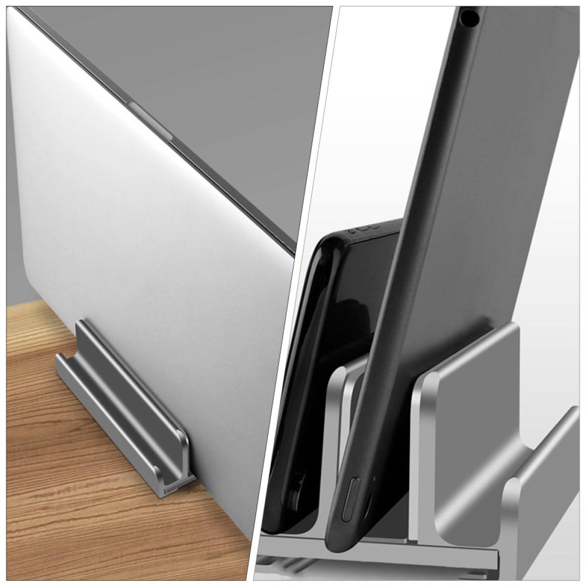 SHINEOFI 2 Piezas Soporte de Escritorio Ajustable para Tablet y Ordenador Portátil Base de Aleación y Diseño Vertical y Estable para Oficina y Hogar