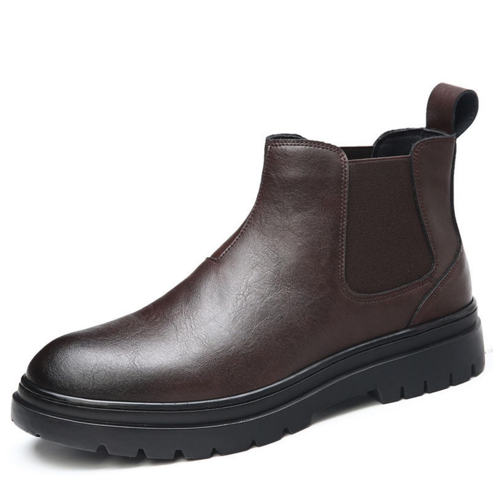 Genérico Hombre Tacón Plano Botas Cortas De Plataforma Punta Redonda Cuero PU Botines Chelsea Sin Cordones Bota Casuales