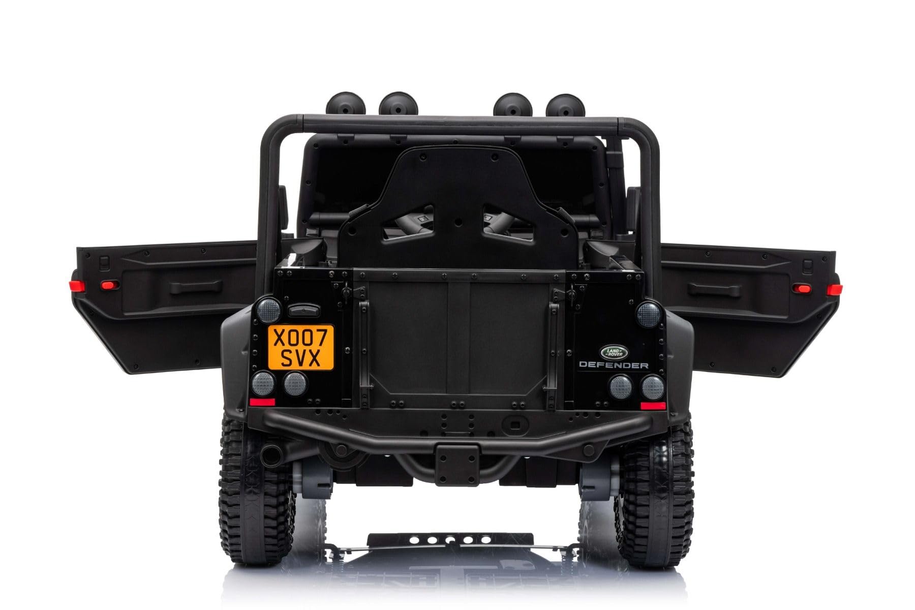Samochód elektryczny dla dzieci Land Rover Defender 110 SVX 12V, czarny, skrzynia biegów 4X4, reflektory LED, zawieszenie przednie i tylne, pilot 2,4 GHz, wejście USB/Aux, Bluetooth, akumulator litowy