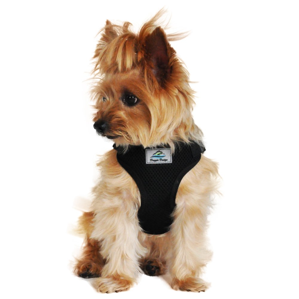 DOGGIE DESIGN Soft Lightweight Wrap and Snap Choke Free Dog Harness - Black (XS)