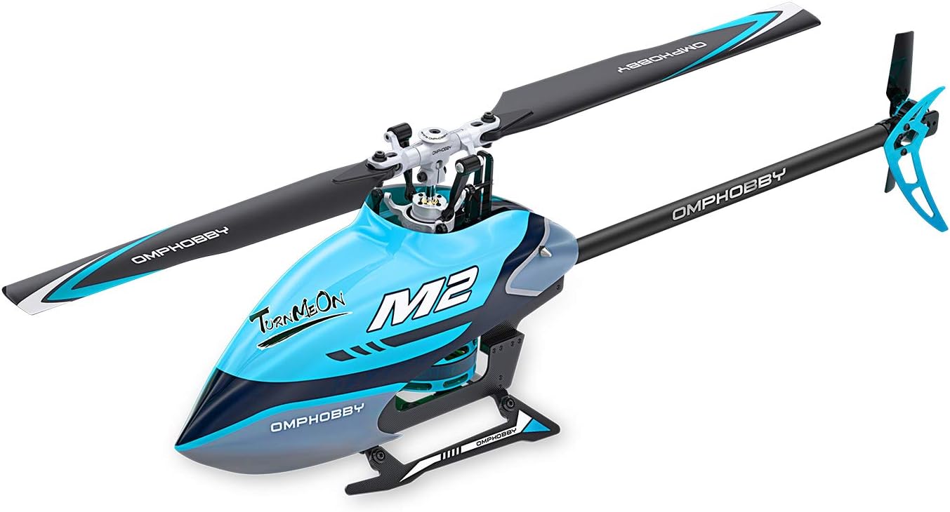 OMPHOBBY M2 Remote Control Helicopter Dual-brushless Motor RC Helicopter for Adults Direct-Drive 3D Helicopter-BNF RC Helicopter (Miami Blue)