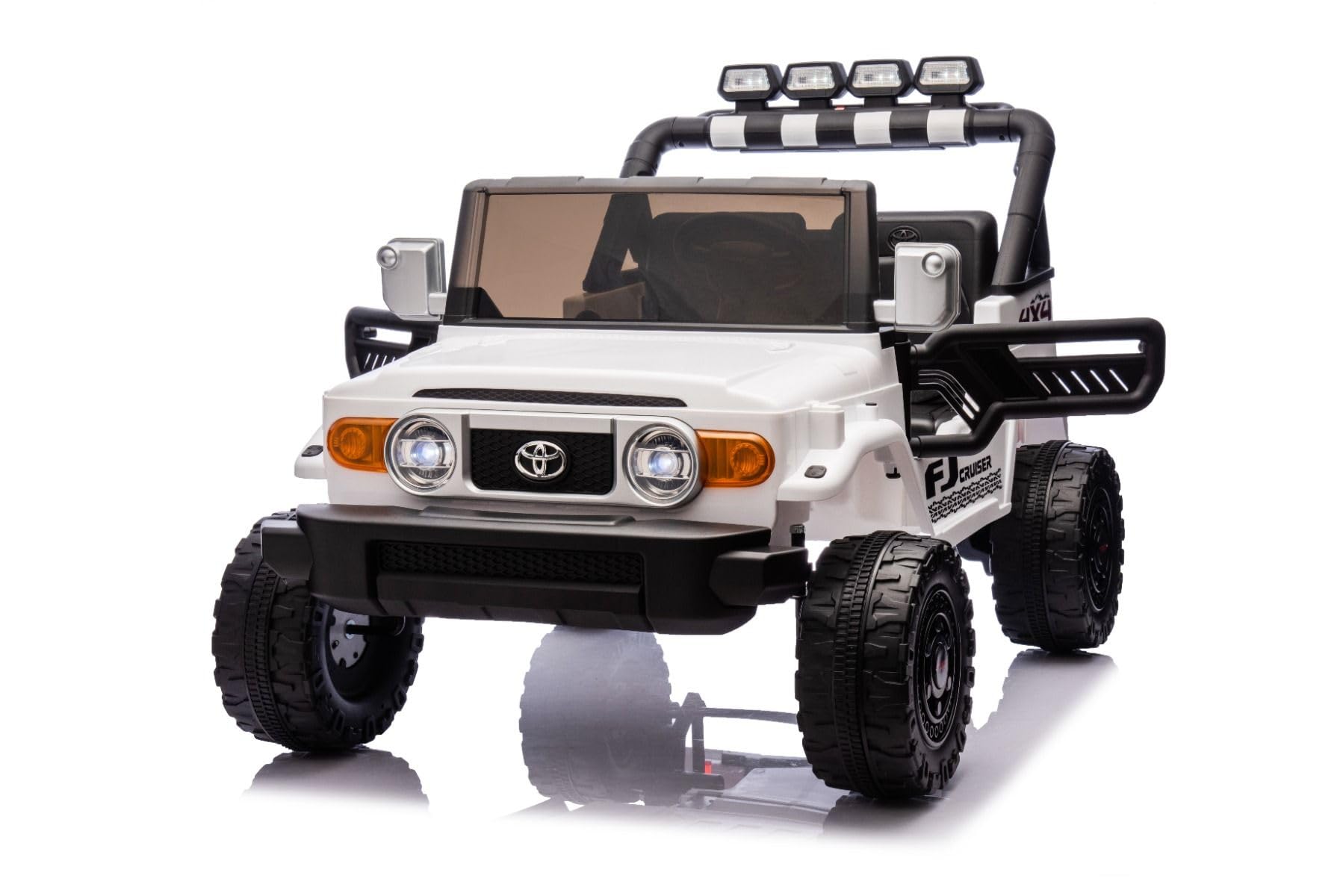 Samochód elektryczny dla dzieci Toyota FJ Cruiser XXL z napędem 4x4, oficjalna licencja (dwuosobowa), Bianca, przenośna bateria litowa, wysokie podwozie, dwa siedzenia, tylne zawieszenie