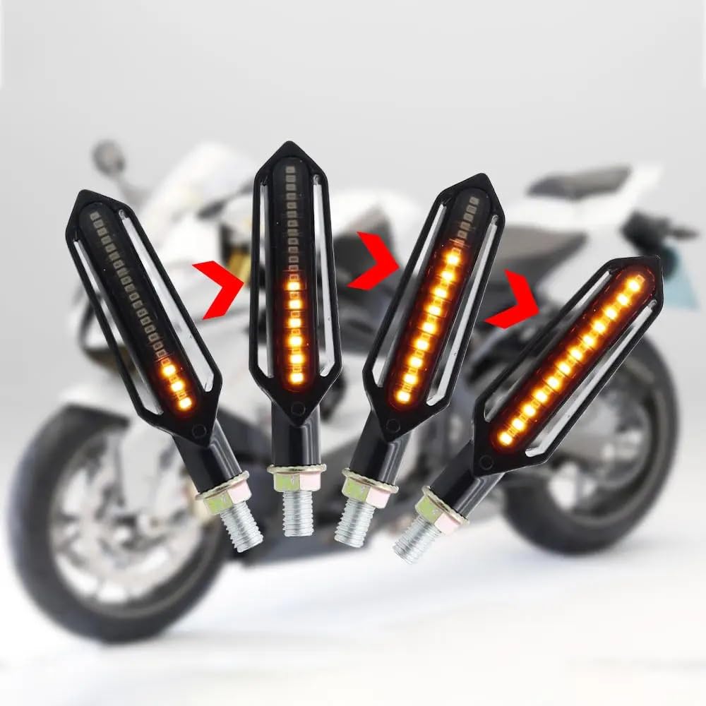 giro Luces Intermitente universal para motocicleta, luz de freno blanca DRL/roja + intermitente agua corriente, LED amarilla