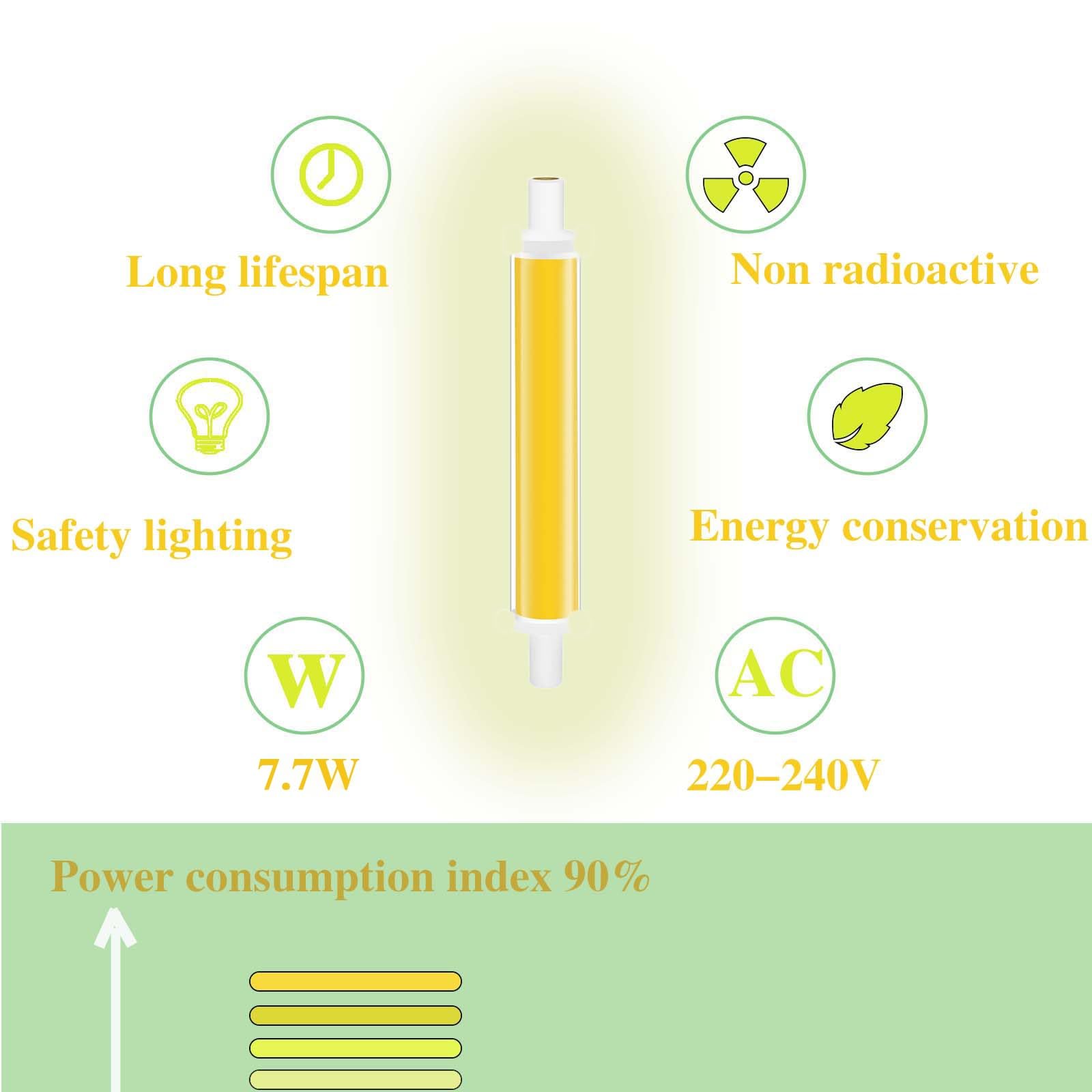 BVCL R7s Led ściemnialna 118 mm, R7s 7,7w odpowiednik żarówki halogenowej 118 mm 80 W, stabilne oświetlenie wiązki 360° bez migotania Ac 220-240V maszt lampy (118 mm_4 szt.)