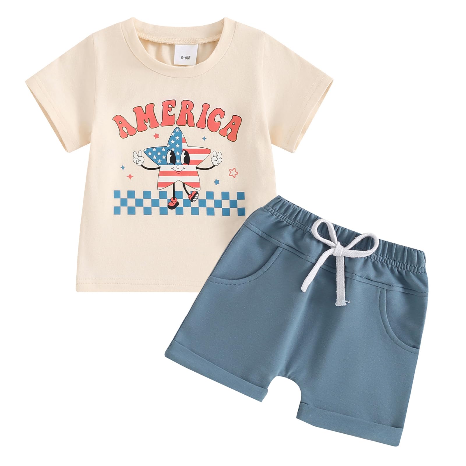 Toddler Baby Boy 4th of July Outfit Retro America Short Sleeve T Shirt and Shorts Set Infant Boys Patriotic Outfits