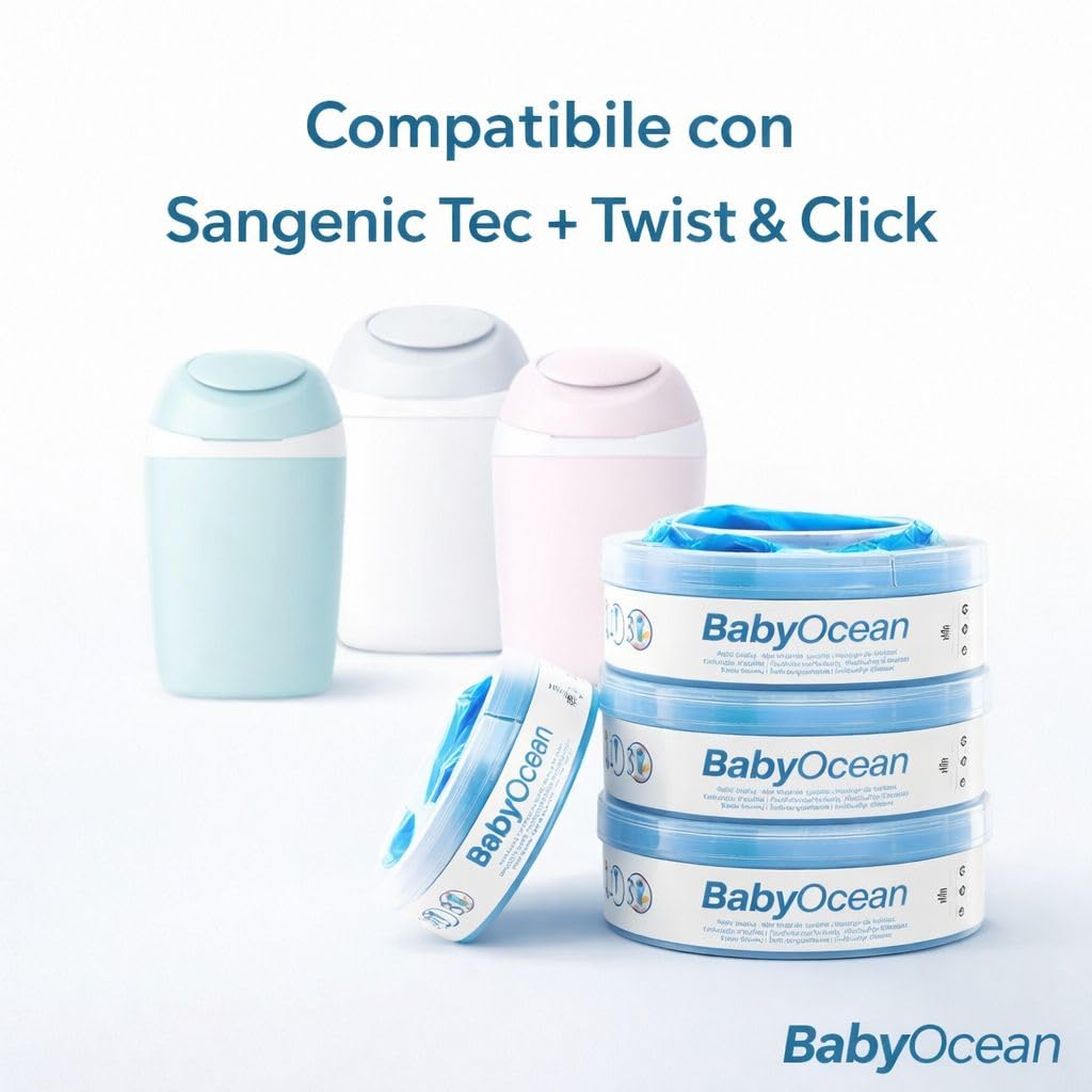 BabyOcean - ricarica compatibile per Tommee Tippee per sistema di smaltimento pannolini, compatibile con il Twist&Click e Sangenic TEC. 7 strati Anti-odore 10 metri di lunghezza. (4pz)