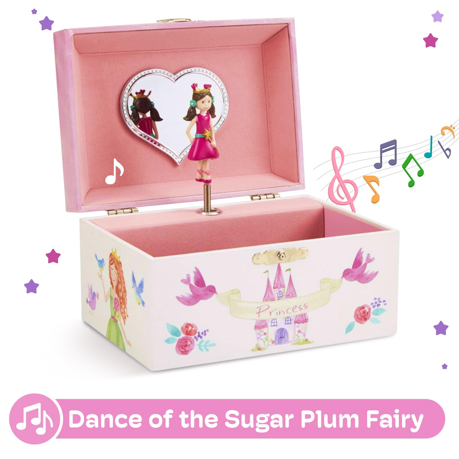 Jewelkeeper - Portagioie Musicale con Principessa delle Fate, Arcobaleno e Dettagli Dorati - Carillon Bambina con Melodia Il Danza della Fata Confetto di Tchaikovsky