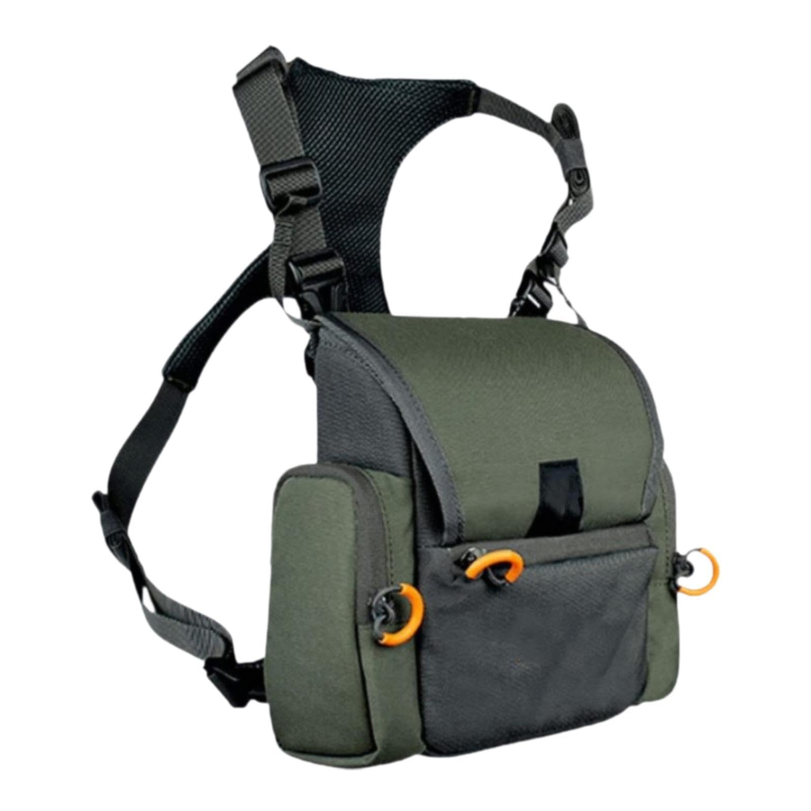 Fernglas-Tragegurt mit Brusttasche, Schutz, leicht zu tragen, strapazierfähig, mit Regenschutz, praktisch, aus Oxford-Gewebe, Fernglas-Tragetasche, GrÜn
