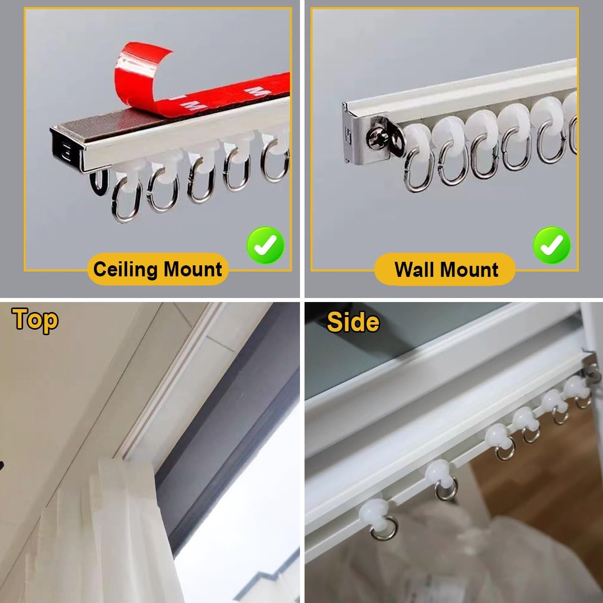 Riel autoadhesivo para rieles deslizantes de 40 a 500 cm, no requiere taladrar, montaje en techo/pared, incluye Hoo de 3,8 m, fácil de instalar, versátil