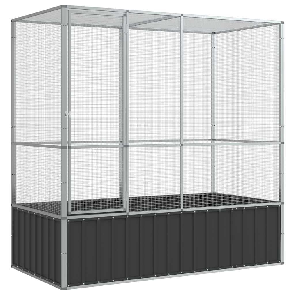 vidaXL Aviary Bird Cage - 82.9""x42.1""x83.5"" Galvanized Steel | Spacious Parrot Budgie Habitat with Lockable Door & Mesh Grid for Indoor/Outdoor Use, Silver and anthracite