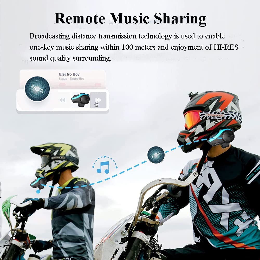 QSPORTPEAK Auriculares intercomunicadores de Grupo Bluetooth para Casco de Motocicleta,Alcance de 2000m/uso compartido de música/selección de Tono de Varios países(2 Pieza)