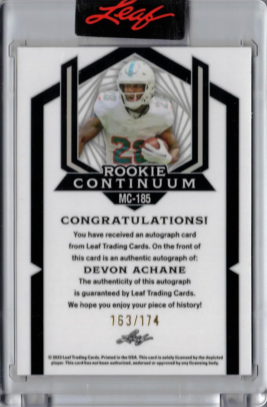 2023 Leaf Metal Rookie Continuum #MC-185 Devon Achane Certified Autograph Football Card - Only 174 made!