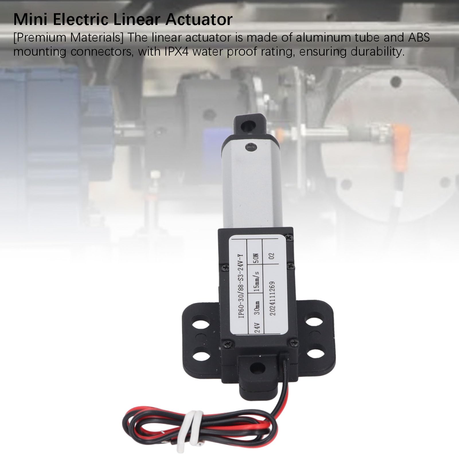 Mini Actuador Lineal Eléctrico de 24 V, Eficiente y Precisa de 30 Mm, con Diseño de Seguridad para la Prueba de Agua IPX4, Material de Aluminio y ABS