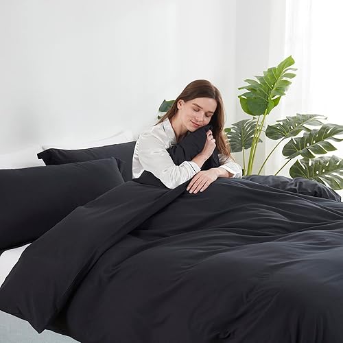 Miniatura 3 de Hearth & Harbor Juego de funda de edredón individual  Funda de edredón negra suave individual, doble cepillado individualindividual XL, funda de