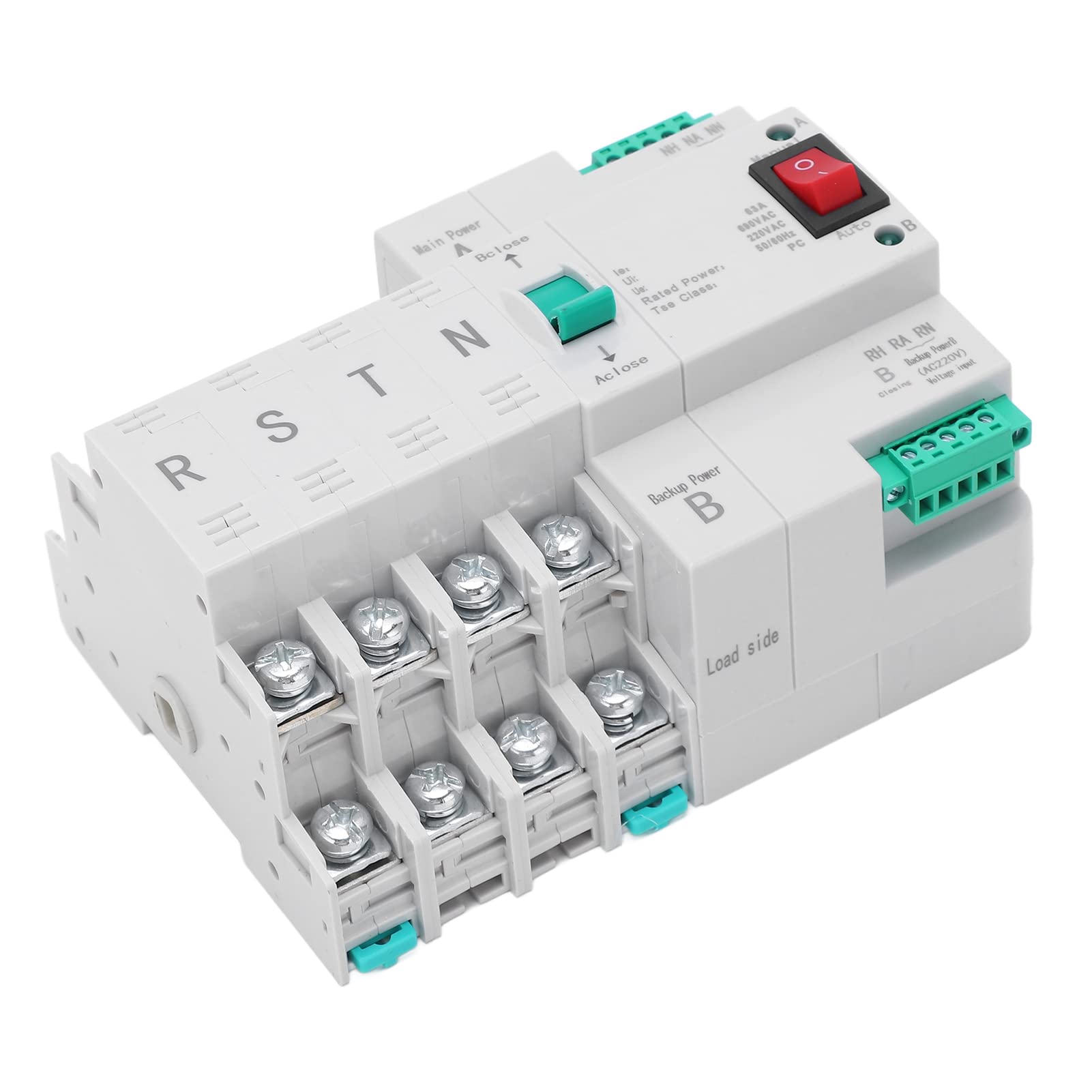Aramox Interruptor de Transferencia Automática de Doble Potencia, Interruptor de Transferencia Automática 4P AC400V con Bobina de 220VAC, Contactos Plateados de Carcasa de PC, Conmutación Rápida