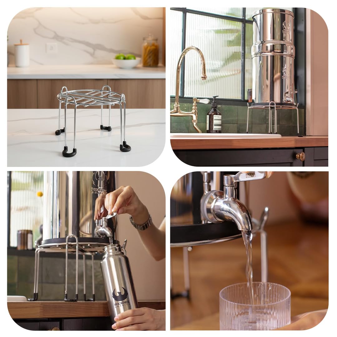PHOENIX GRAVITY Edelstahl-Ständer – speziell für 2,25 Gallonen Schwerkraft-Wasserfiltersysteme, kompatibel mit Berkey, Waterdrop, Purewell und anderen Wasserfiltersystemen auf der Arbeitsplatte