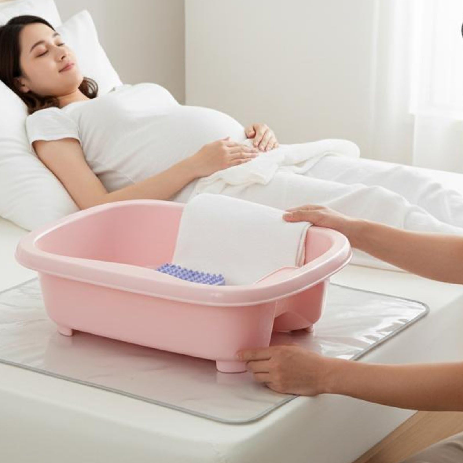 Lavatesta Portatile da Letto Ergonomico Vasca per Lavaggio Capelli da Sdraiati Senza Piegarsi Bacinella Lavatesta per Allettati, Disabili, Rosa, Con Tubo Di Scarico