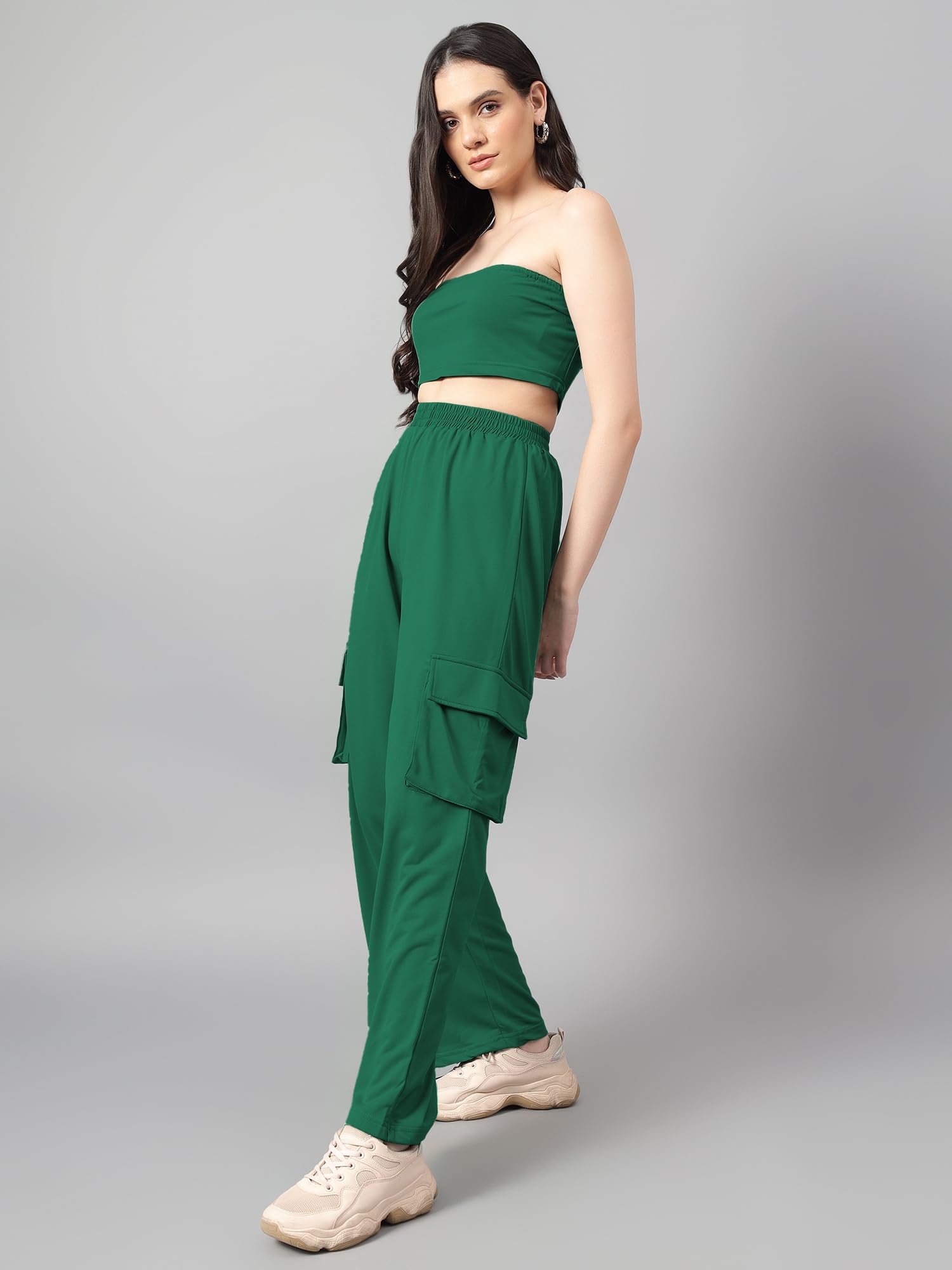 Kotty Women's Solid Co-Ord With Trousers(Green,S)