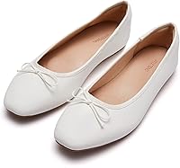 AFEETSING Women's Round Toe Ballet Flats with Bow - Comfortable Arch Support Pull-On Dress Shoes
