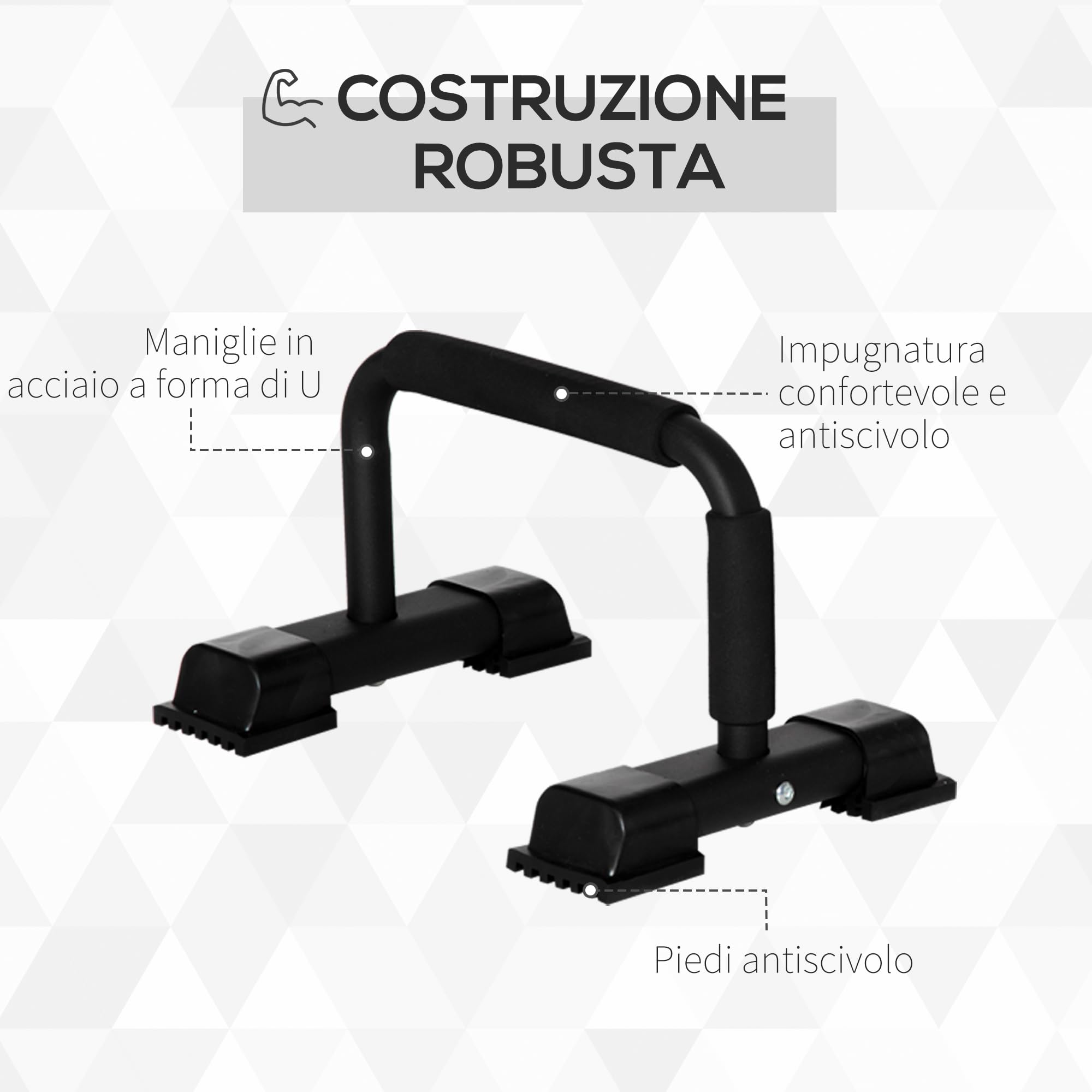 HOMCOM Set 2 Barre Parallele in Acciaio, Parallele Fitness con Impugnatura in EPE Antiscivolo, per Fitness, Casa, Ginnastica e Palestra, 36x25x20 cm, Nero
