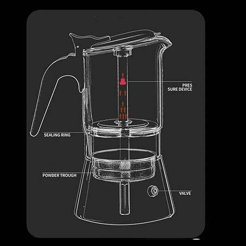 Miniatura 5 de Cafetera de café expreso, cafetera portátil de vidrio para moka de acero inoxidable, cafetera italiana clásica para el hogar y el café (10.8 fl oz)