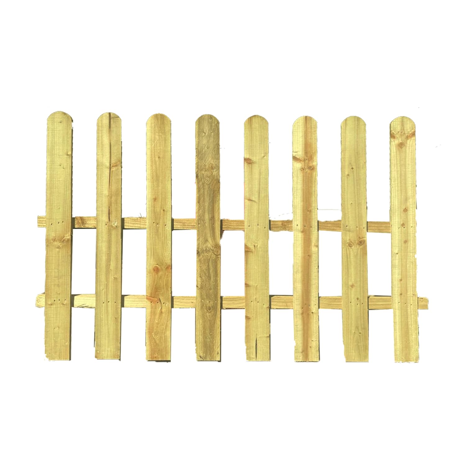 BEDS PLANET Picket Fence Panel - Natural Garden Wood Fence with Rounded Pickets, Pressure-Treated for Durability