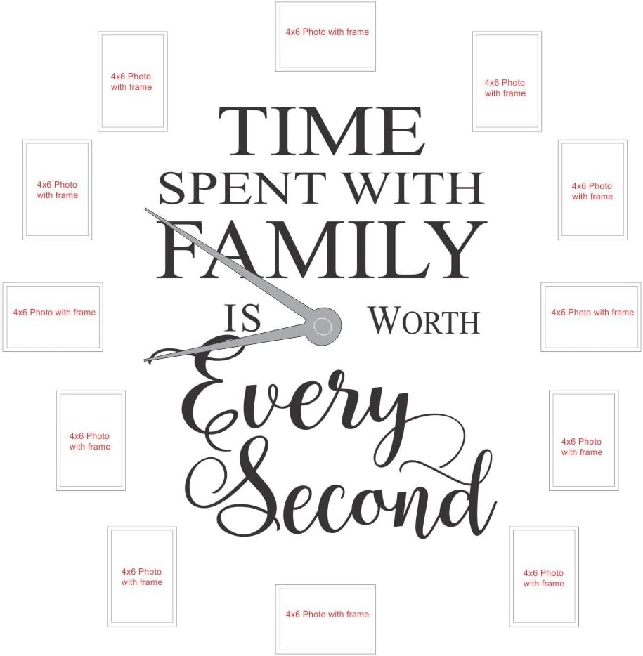 Wall Decor Plus More WDPM3772 Time Spent with Family Worth Every Second Wall Letters for Clock Arrangement Vinyl Sticker Decals, 23 x 28.5", Black