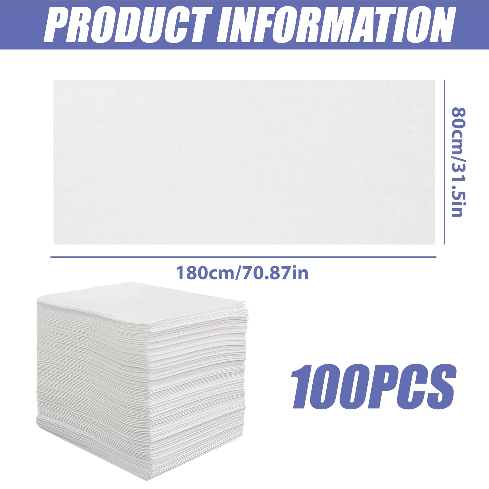 Set di 100 lenzuola usa e getta, 80 x 180 cm, per massaggi, salone di bellezza, spa, massaggi, hotel