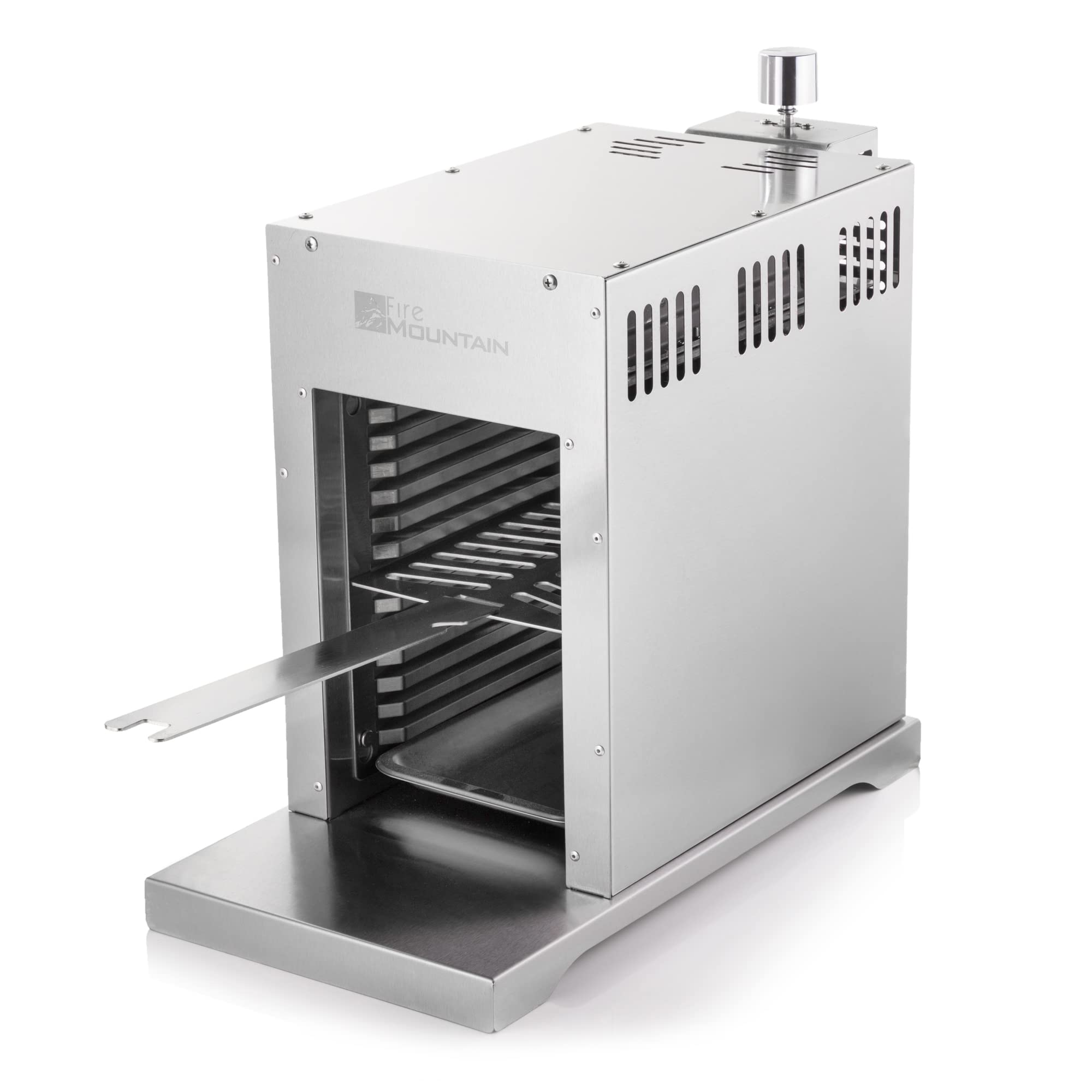Fire Mountain Gas Steak Grill - Outdoor Grill, Stainless Steel Design, Portable Gas BBQ, Small Gas BBQ, Perfect for Small Barbecues, Multiple Rack Cooking, 41.5D x 23.4W x 49.5H cm