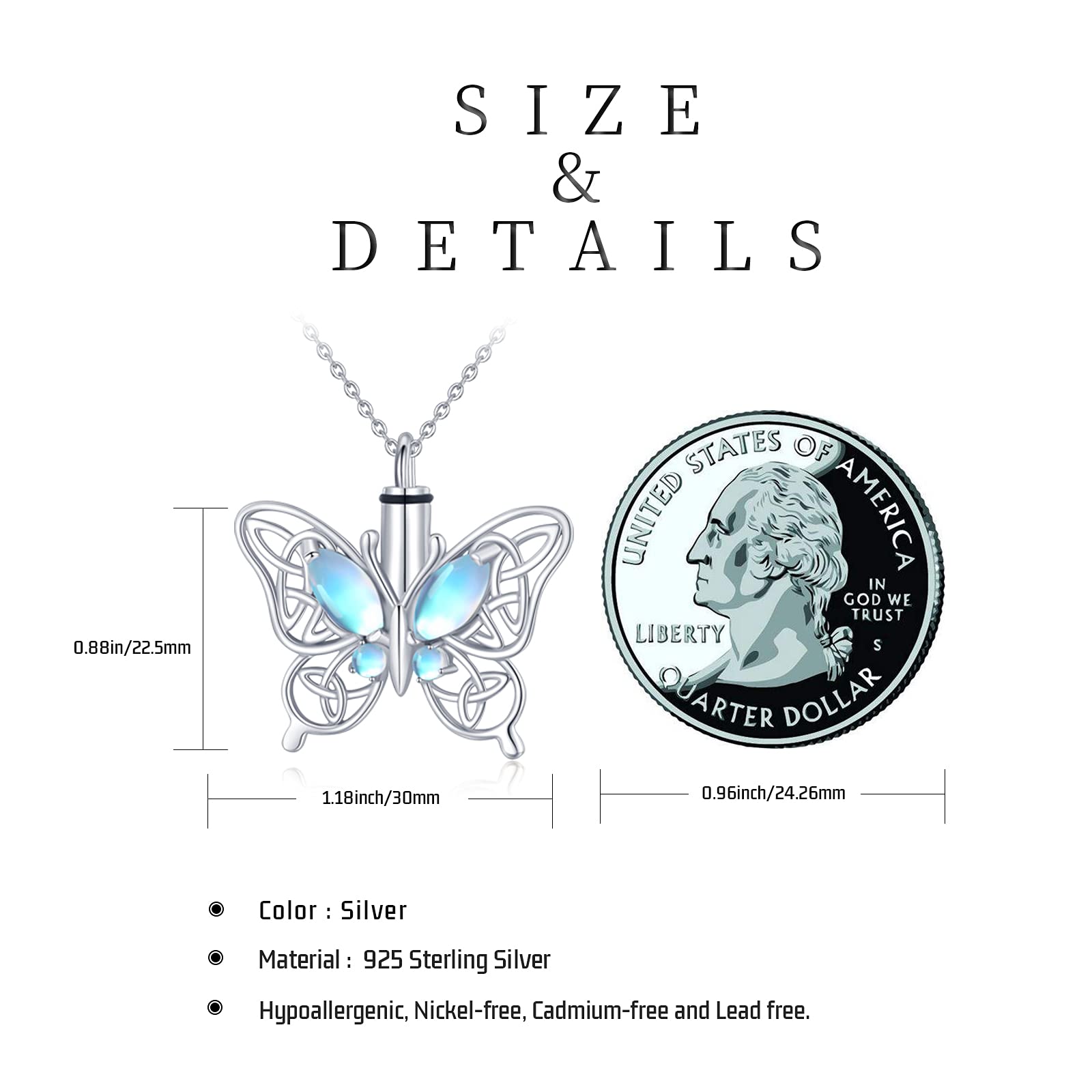 CHENGHONG Collana con urna a farfalla per ceneri da donna in argento Sterling 925 con nodo celtico irlandese collana gioielli per cremazione per ceneri per ricordo umano gioielli commemorativi regali