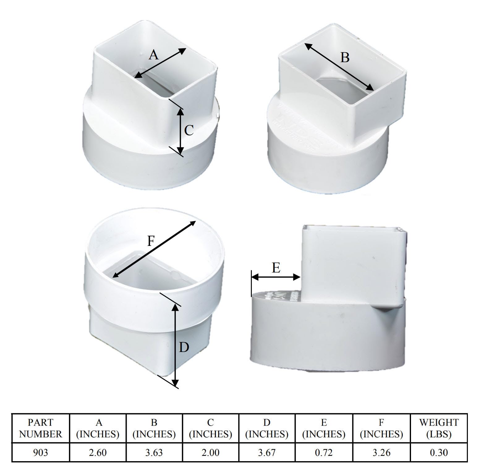 NDS 903 HIPS Offset Downspout Adapter, Connects 2X3-Inch Downspout