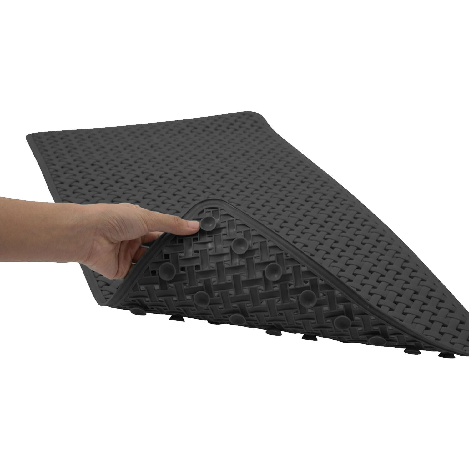 Sr Essentials Black Bath Mat Non Slip Anti Mould - 36X70cm Bathtub Mat For Bathroom With Suction Cups And Drain Holes, Machine Washable Shower Mats For Inside Shower Ideal For Kids & Elderly (Black)