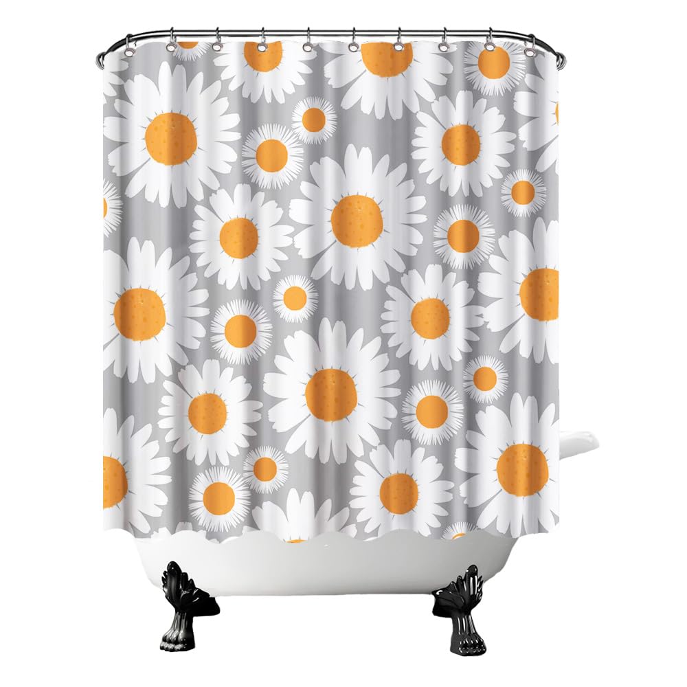 FuShvre Daisy Flower Shower Curtain Orange Floral Shower Curtains for Bathroom Decor Hooks Included 72"X72" (Orange)