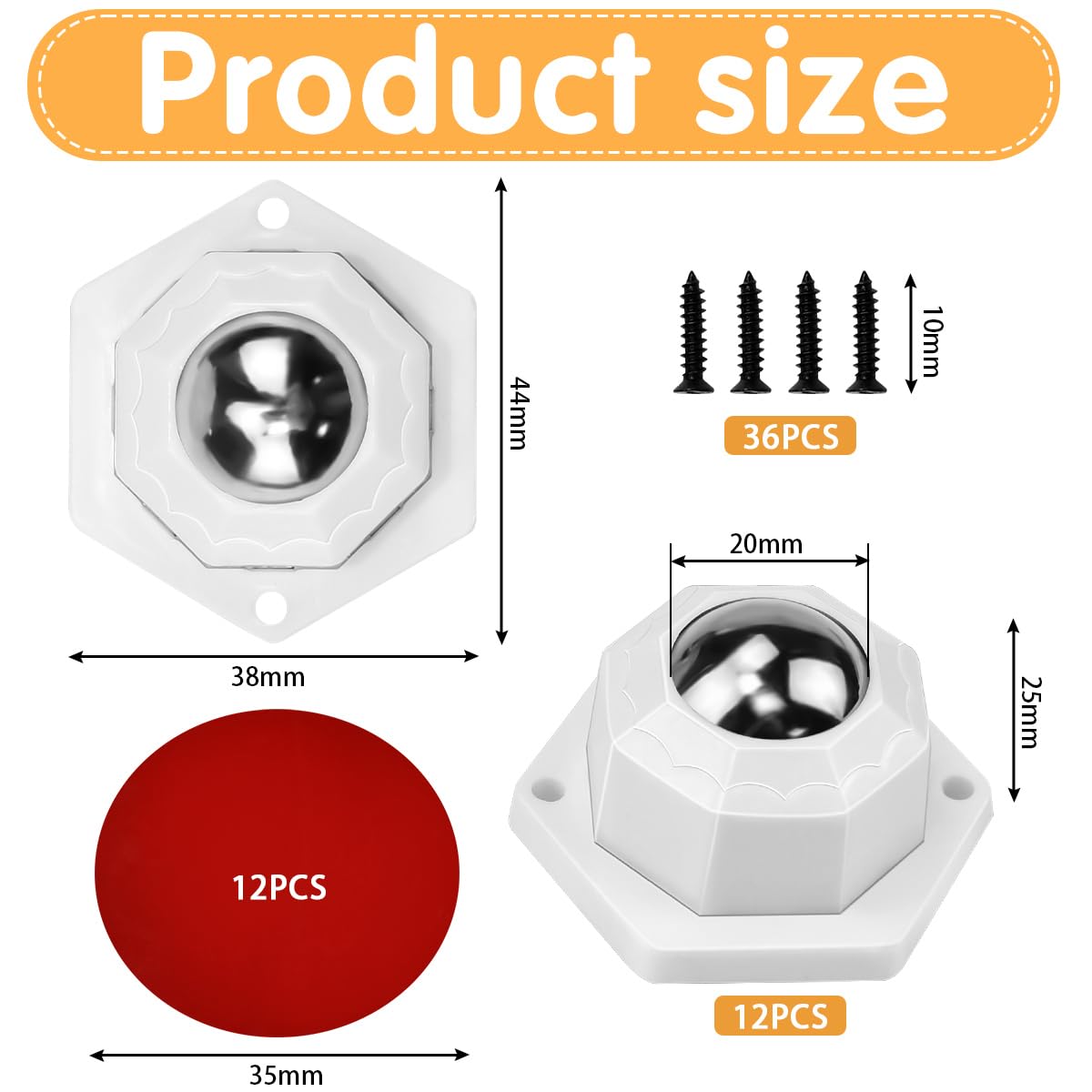 Ruedas de Bola 20mm Autoadhesivas para Muebles, Ruedas Giratorias Pequeñas para Electrodoméstico Sofá Armario (Blanco)