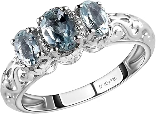 3 Birthstone Rings for Women in 925 Sterling Silver with Platinum Plated Daughters Mothers Ring - Gemstone Jewelry Birthday for Her Birthday Gifts