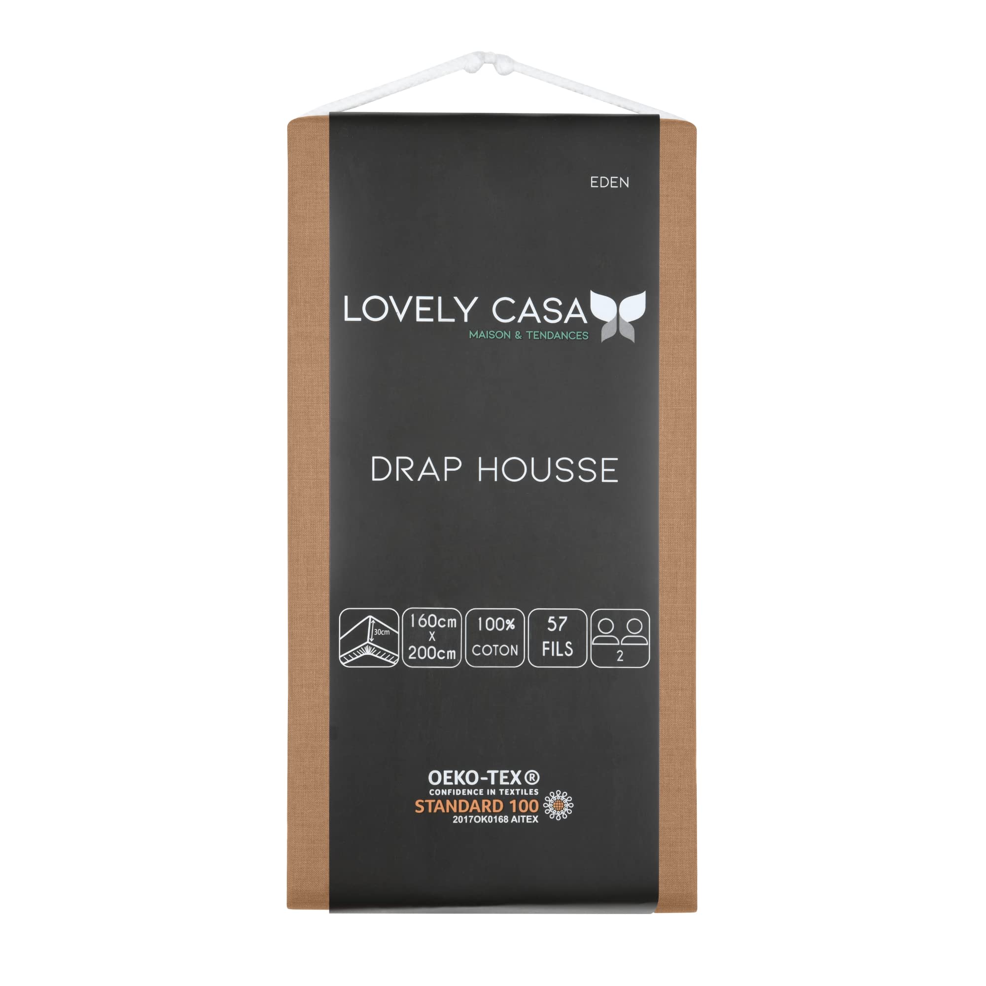 STOF, Fitted sheet, Size 160 x 200 cm, Large 30 cm, 100% Oeko-Tex certified cotton, Curry colour, Eden model