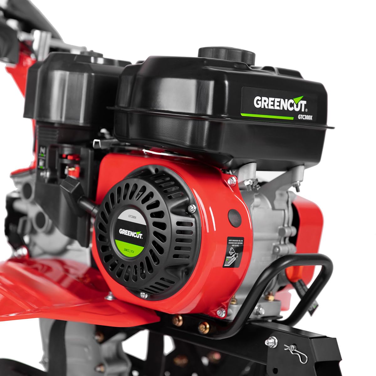 GREENCUT GTC300X - Motoazada de gasolina con motor de 4 tiempos 212cc y 7cv, ancho de trabajo 95cm, 3marchas, fresas de hierro templado intercambiables