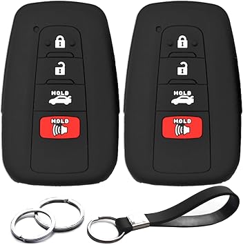 2pcs Compatible with Toyota RAV4 Camry Highlander 4Runner Corolla Avalon Mirai Prius 86 C-HR HYQ14FBC 4 Buttons Black Rubber Silicone Case Remote Key Fob Cover