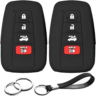 2pcs Compatible with Toyota RAV4 Camry Highlander 4Runner Corolla Avalon Mirai Prius 86 C-HR HYQ14FBC 4 Buttons Black Rubber Silicone Case Remote Key Fob Cover